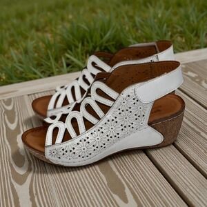 Spring Step White Leather Wedge Sandal Women's EU 38 US 7–7.5 Comfort Slingback